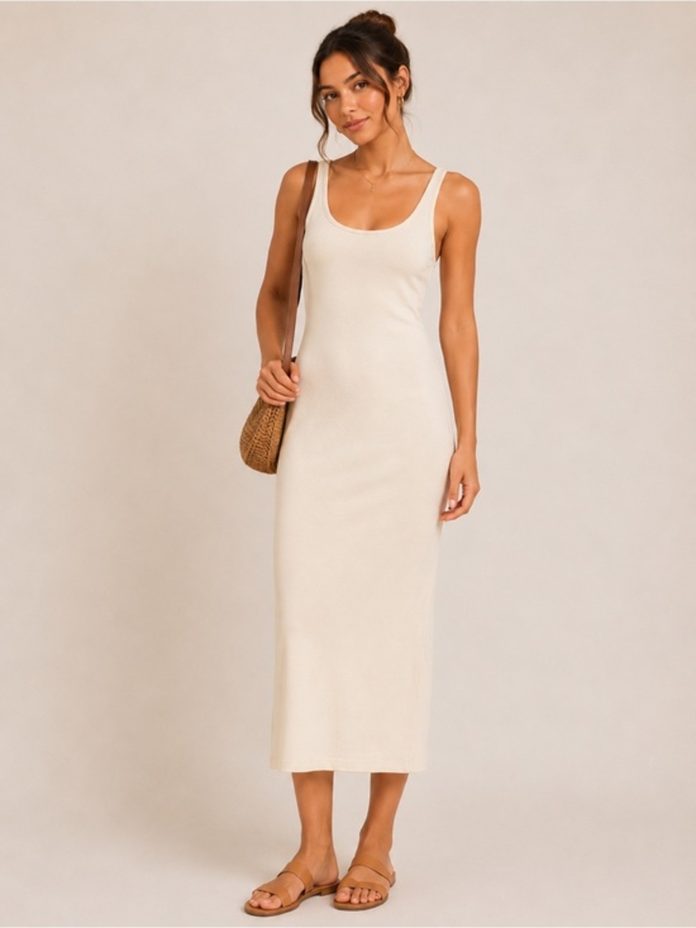 5/$25 🎉 Cream Scoop Neck Midi Dress | Size Small